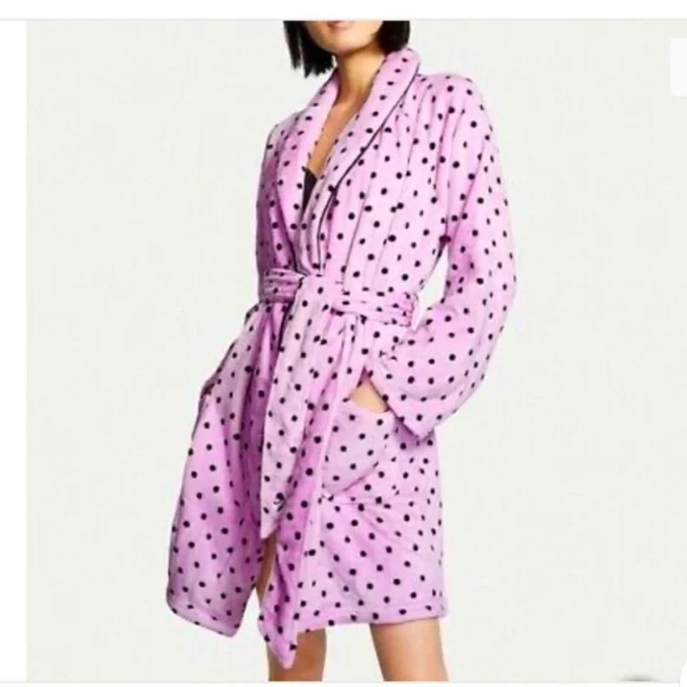 new victoria's secret plush cozy polka dot kimono robe M L